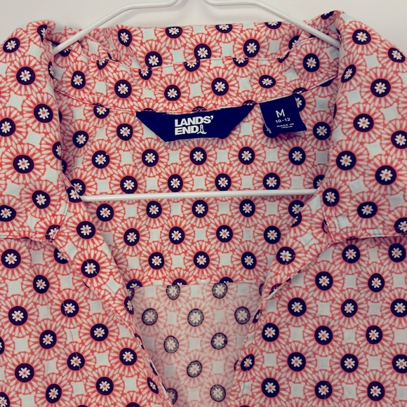 Land’s End Size M Sundress Coral, Blue & Brown With Collar Tank Top Women’s - Picture 3 of 6